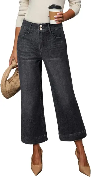 Dokotoo Womens Summer Jeans High Waisted Wide Leg Baggy Jeans for Women Stretch Denim Pants