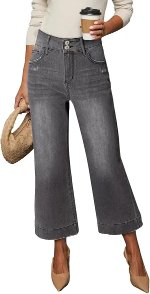 Dokotoo Womens Summer Jeans High Waisted Wide Leg Baggy Jeans for Women Stretch Denim Pants