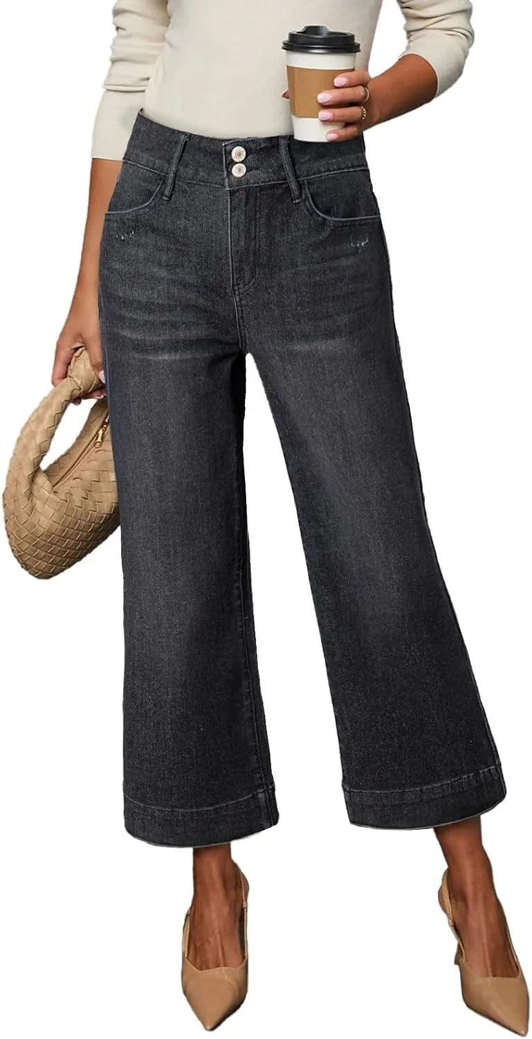 Dokotoo Womens Summer Jeans High Waisted Wide Leg Baggy Jeans for Women Stretch Denim Pants