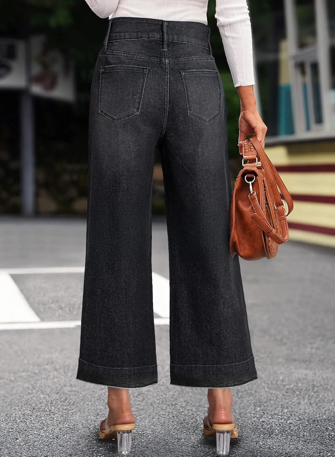 Dokotoo Womens Summer Jeans High Waisted Wide Leg Baggy Jeans for Women Stretch Denim Pants
