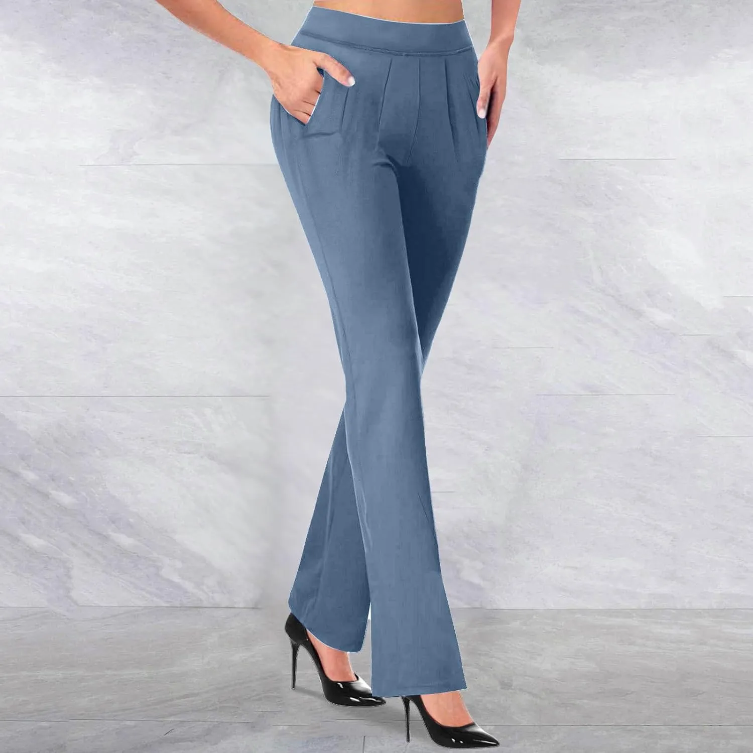 Dress Pants Women Business Casual Work Pants High Waisted Flare Formal Pants Dressy Office Trousers Pants with Pockets