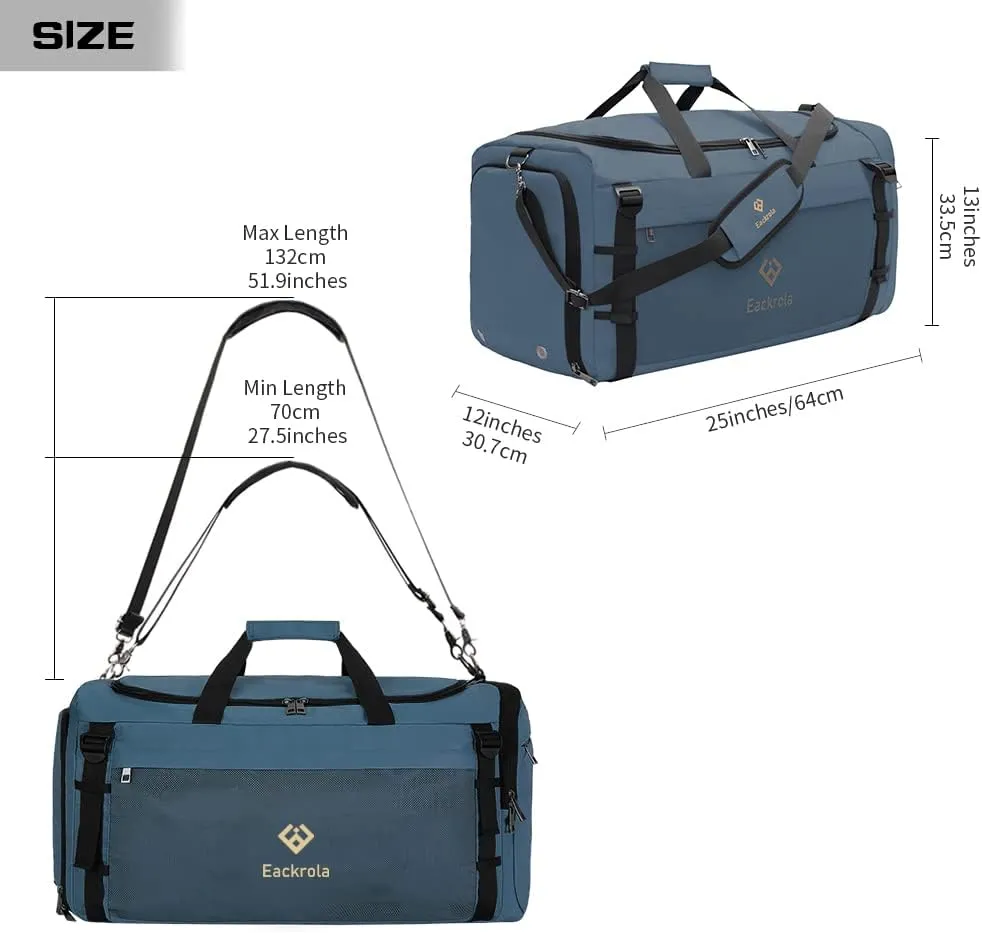 Eackrola Large Sports Gym Bag, Travel Duffel bag with Wet Pocket & Shoes Compartment for men women, 65L, LightweightHaze Blue