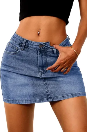 ELLEVEN Stretchy Mini Jean Skirt for Women,Low Waist Denim Skirts with Pockets