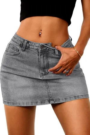 ELLEVEN Stretchy Mini Jean Skirt for Women,Low Waist Denim Skirts with Pockets