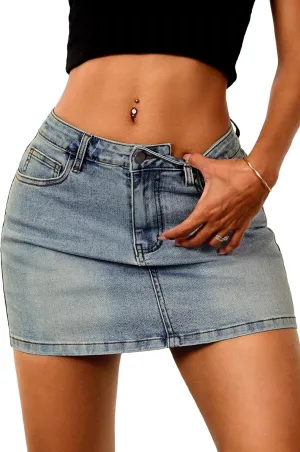 ELLEVEN Stretchy Mini Jean Skirt for Women,Low Waist Denim Skirts with Pockets