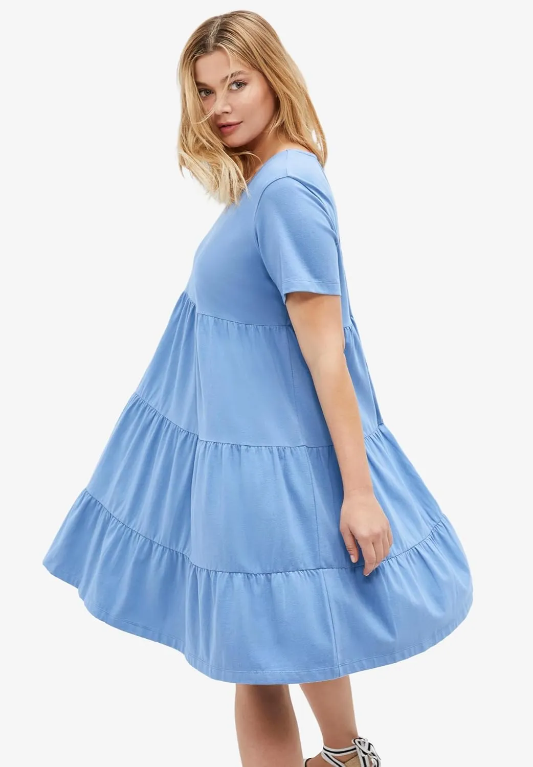 ellos Women's Plus Size Tiered Knit Tee Dress