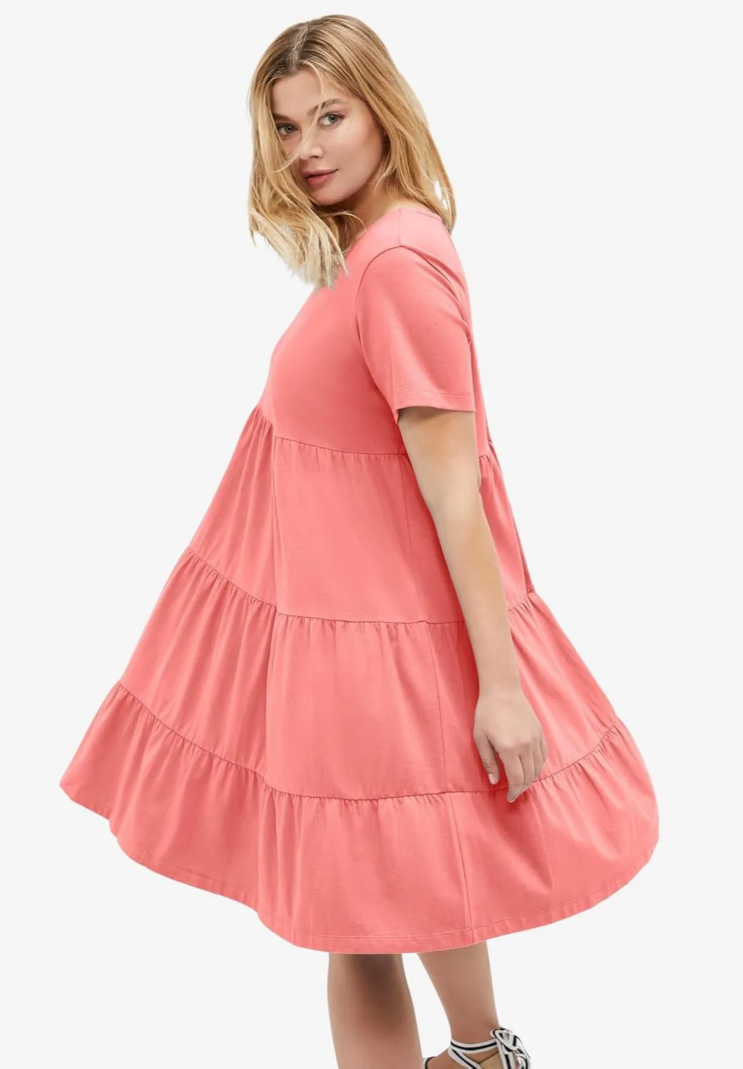 ellos Women's Plus Size Tiered Knit Tee Dress