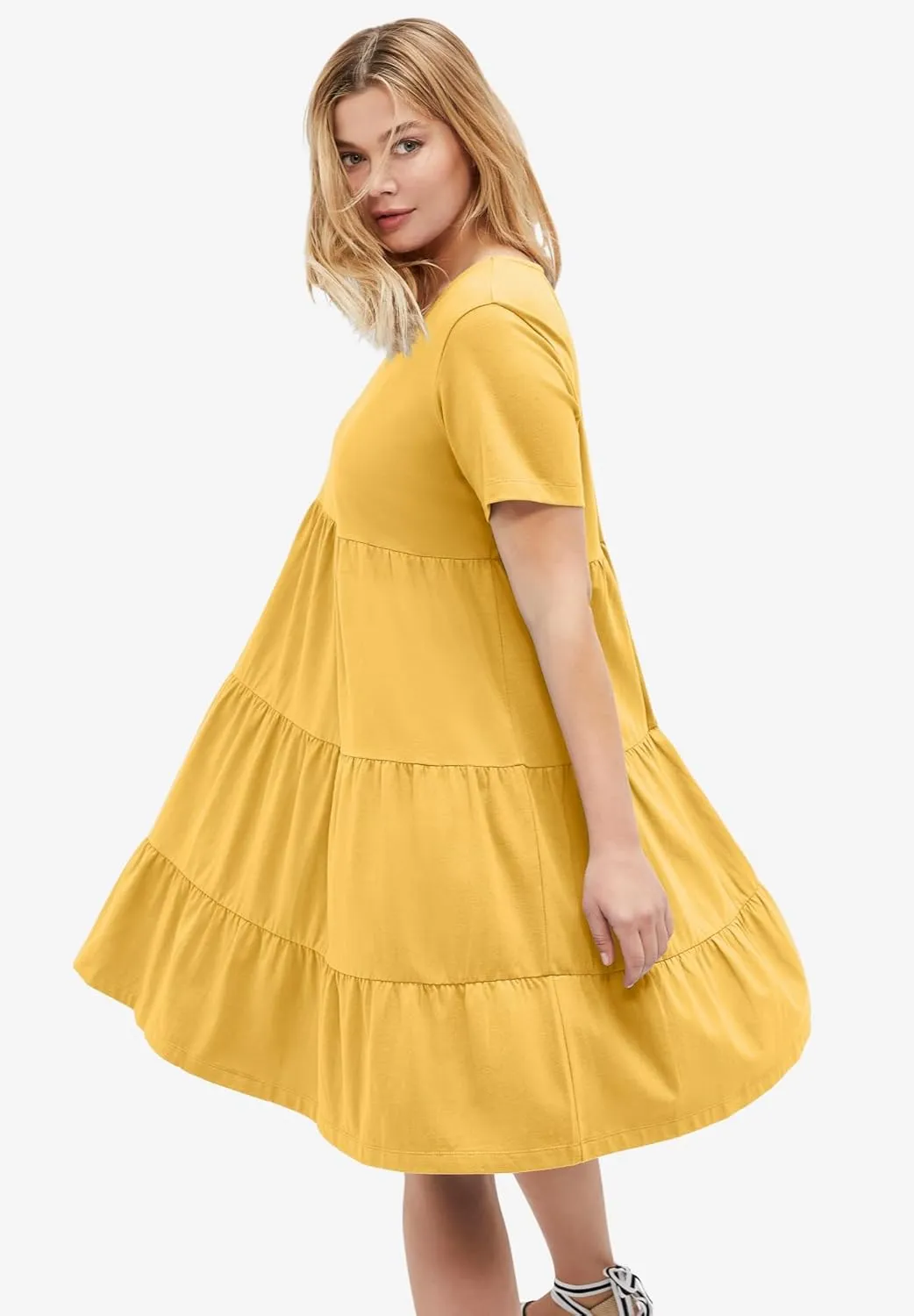 ellos Women's Plus Size Tiered Knit Tee Dress