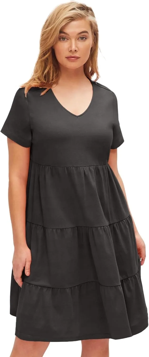 ellos Women's Plus Size Tiered Knit Tee Dress