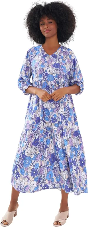 ellos Women's Plus Size V-Neck Tiered Midi Dress
