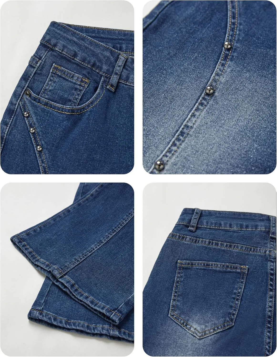EMMIOL Women's Mid-High Rise Flared Bell Bottom Stretch Jeans Boyfriends Jeans Y2K 90s Denim Pants