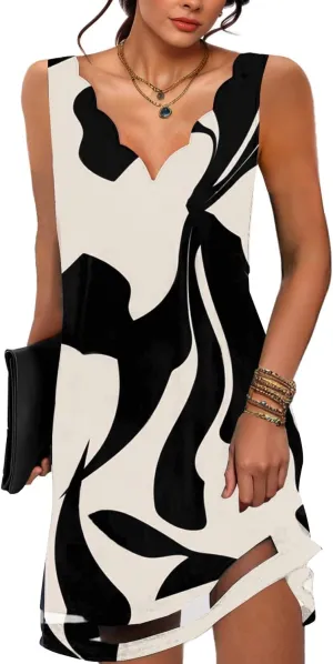 ETCYY NEW Summer Dresses for Women 2025 Seashell Edge V Neck Sleeveless Sundresses Beach Cover Ups Tank Dress with Pockets
