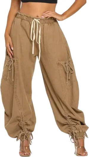 Famnbro Womens Barrel Jeans Baggy Cargo Jogger Y2k Drawstring Bow Jeans Sweatpants Wide Leg Denim Pants