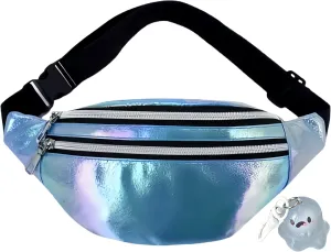Fanny Pack for Unisex Adults Waterproof Sports Waist Bag Blue with 2 Pockets and Adjustable Belt