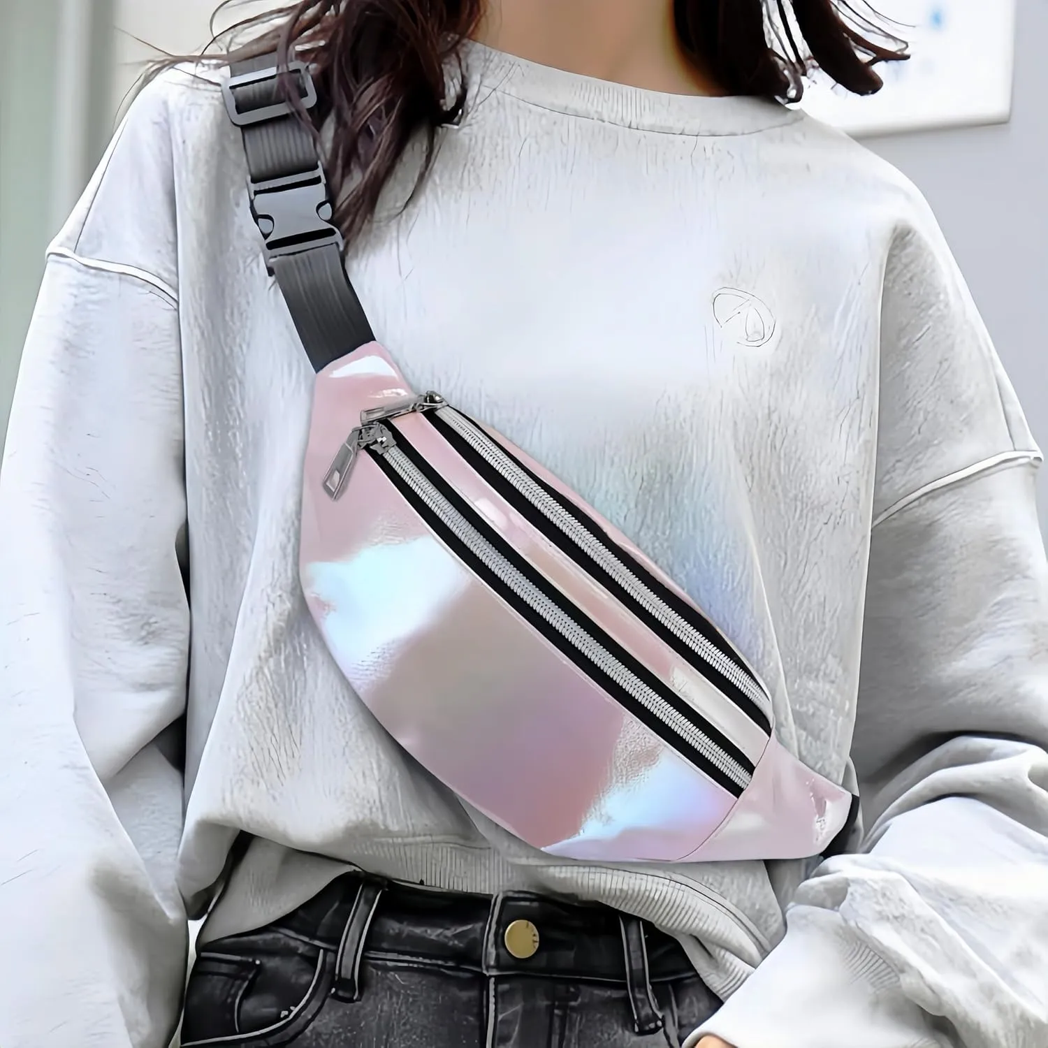 Fanny Pack for Unisex Adults Waterproof Sports Waist Bag Pink with 2 Pockets and Adjustable Belt