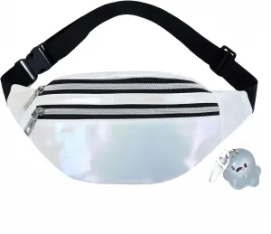 Fanny Pack for Unisex Adults Waterproof Sports Waist Bag White with 2 Pockets and Adjustable Belt