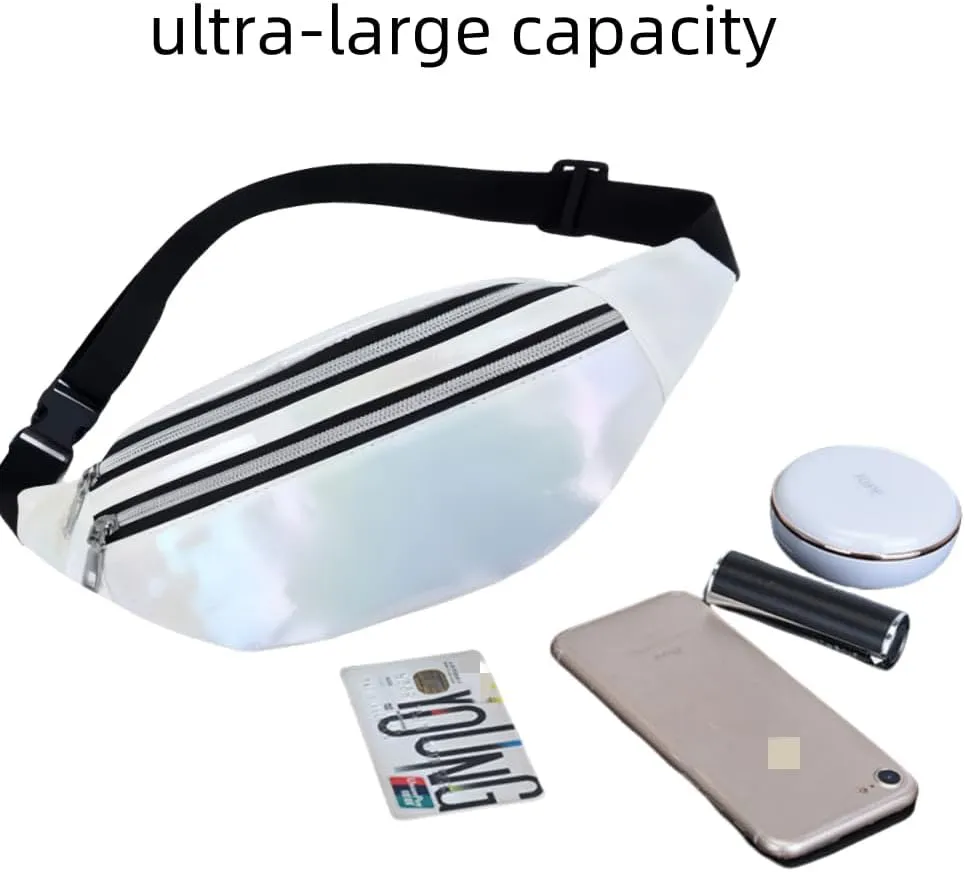 Fanny Pack for Unisex Adults Waterproof Sports Waist Bag White with 2 Pockets and Adjustable Belt