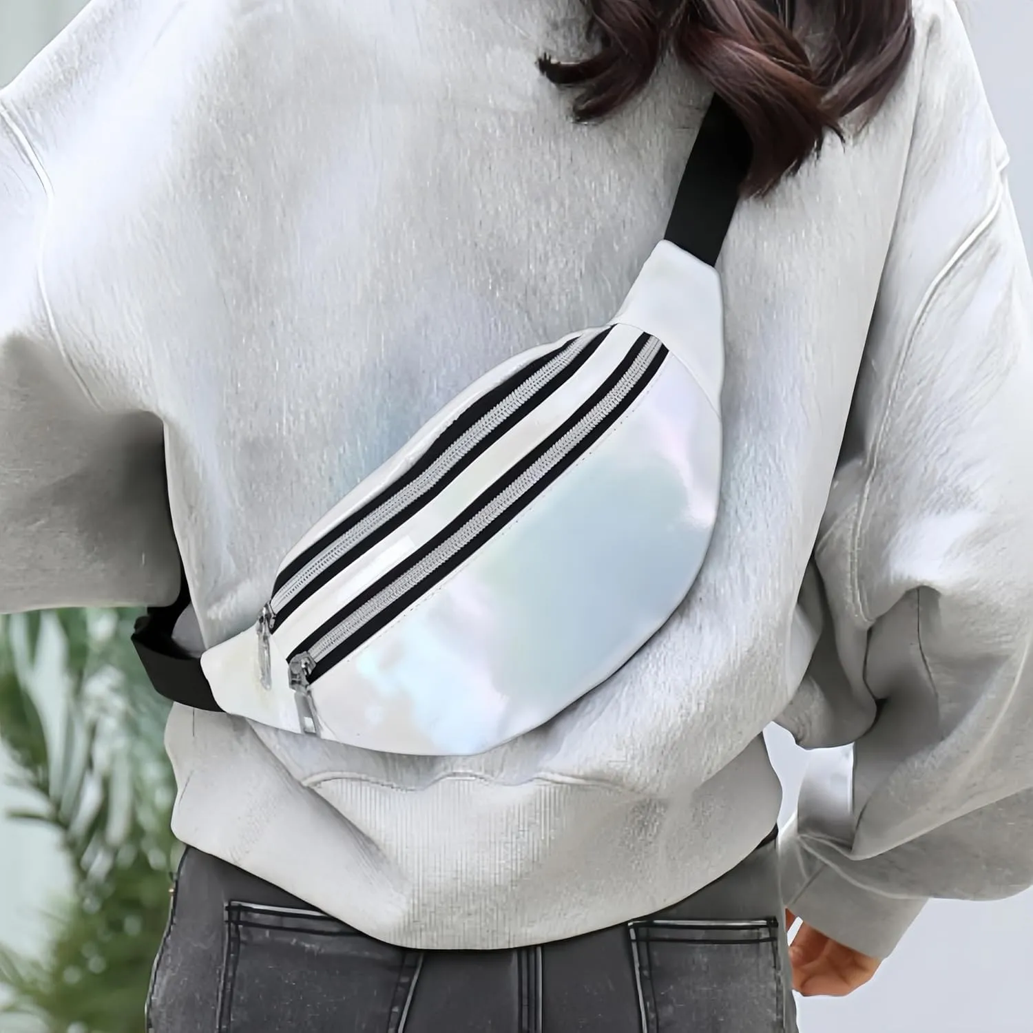 Fanny Pack for Unisex Adults Waterproof Sports Waist Bag White with 2 Pockets and Adjustable Belt