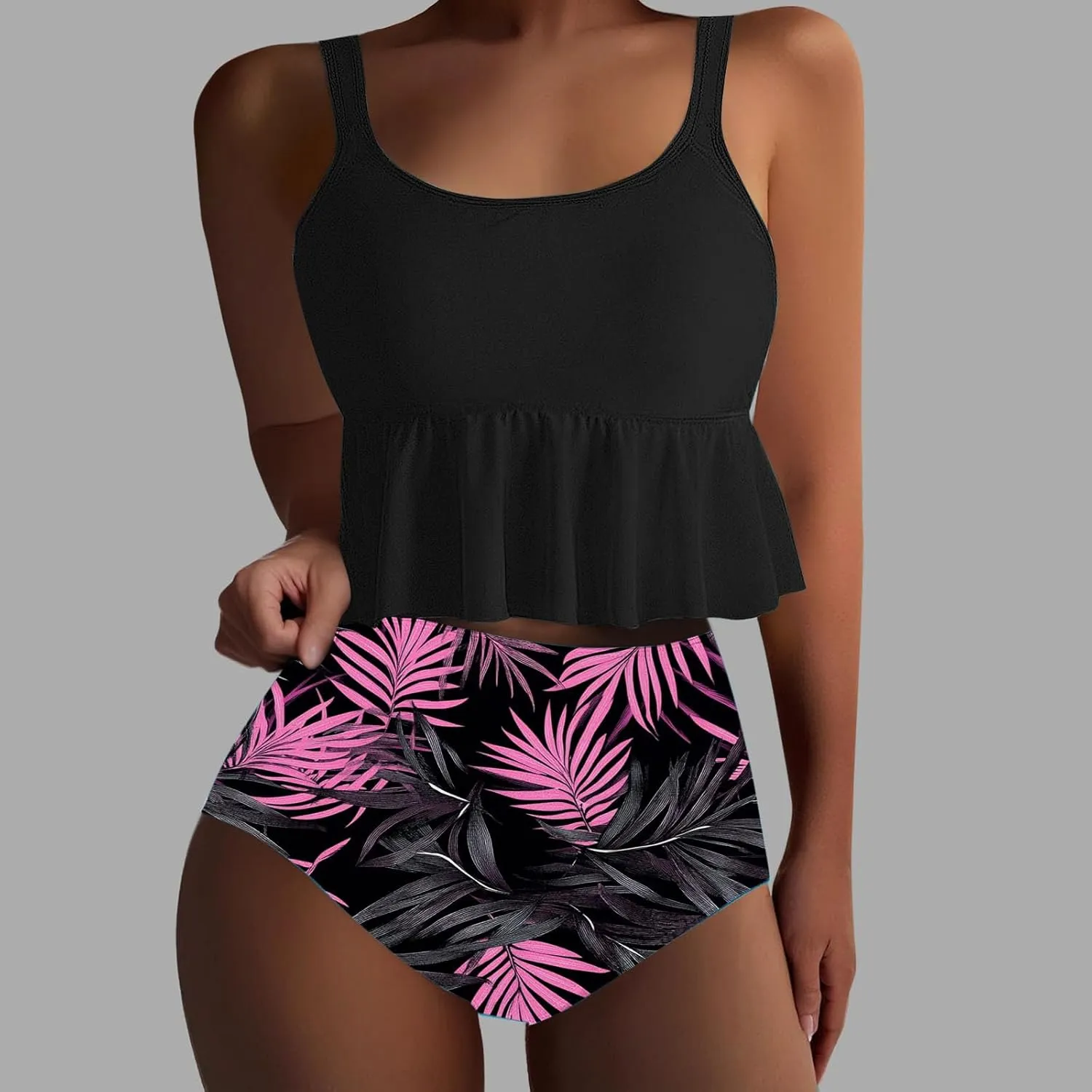 Fashion Swimsuits for Women 2 Piece High Waisted Floral Bikini Sets Sexy Padded Ruffle Bathing Suits Beachwear S-3XL