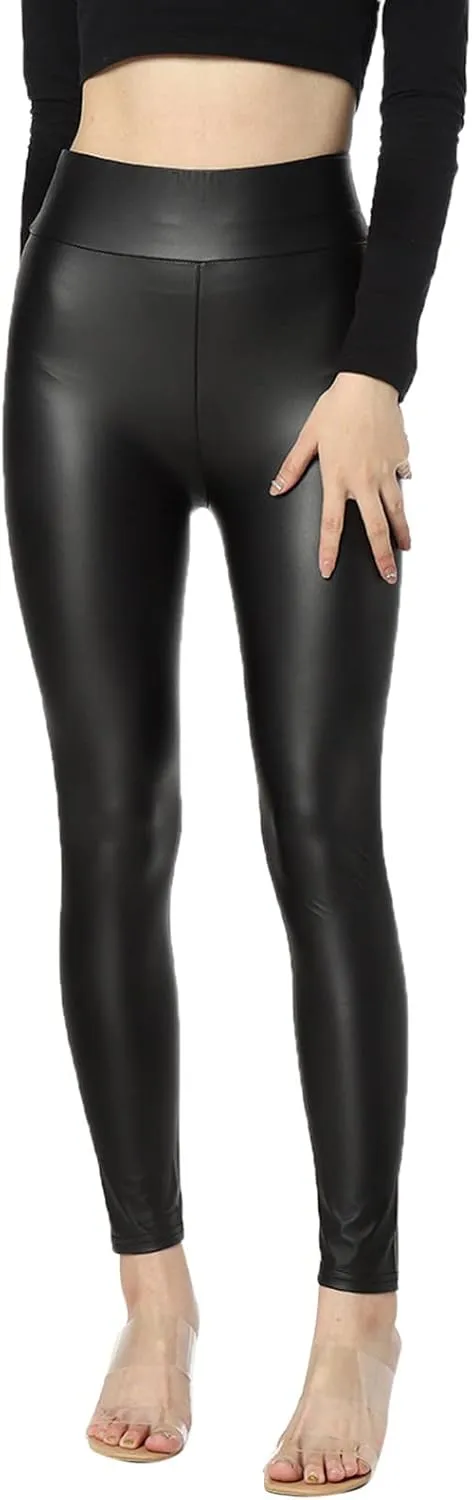 Faux Leather Fleece Lined Leggings for Women Plus Size, Faux Leather Pants Women Warm High Waist Trousers Workout Leggings