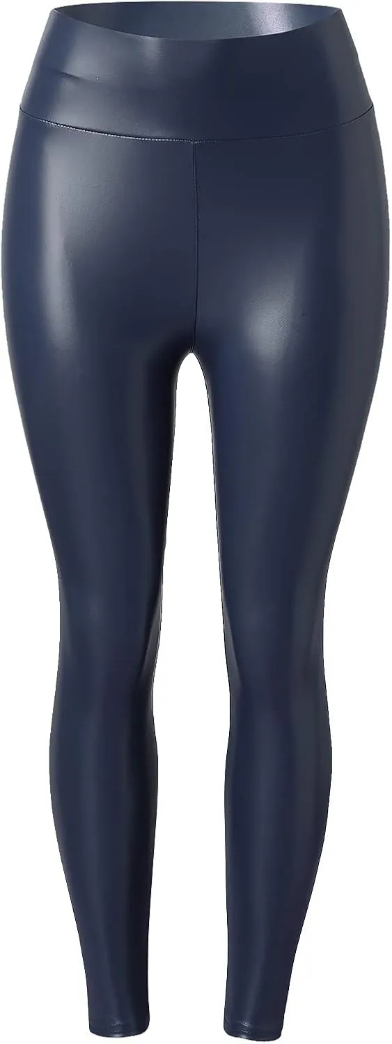 Faux Leather Fleece Lined Leggings for Women Plus Size, Faux Leather Pants Women Warm High Waist Trousers Workout Leggings