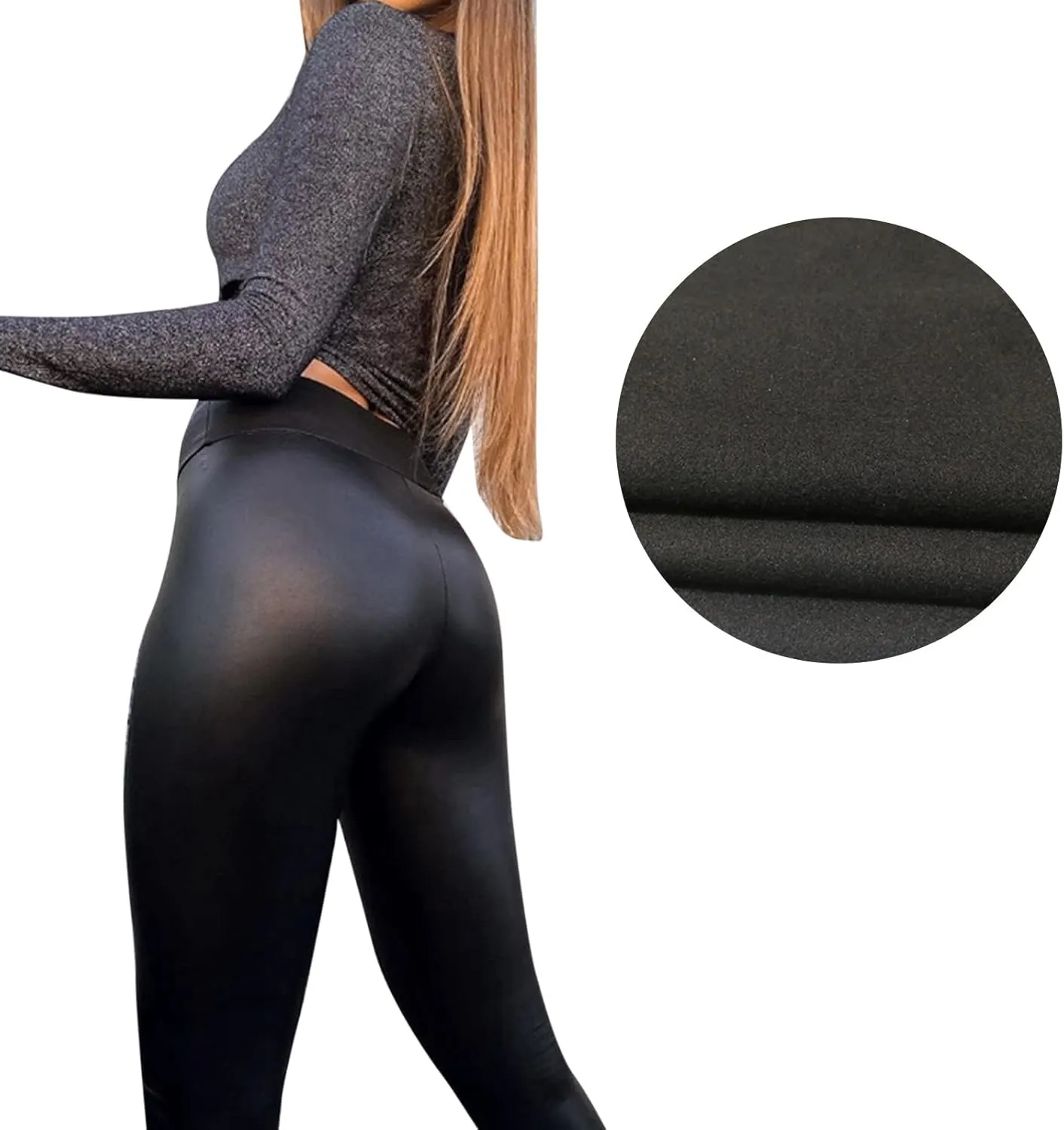 Faux Leather Fleece Lined Leggings for Women Plus Size, Faux Leather Pants Women Warm High Waist Trousers Workout Leggings