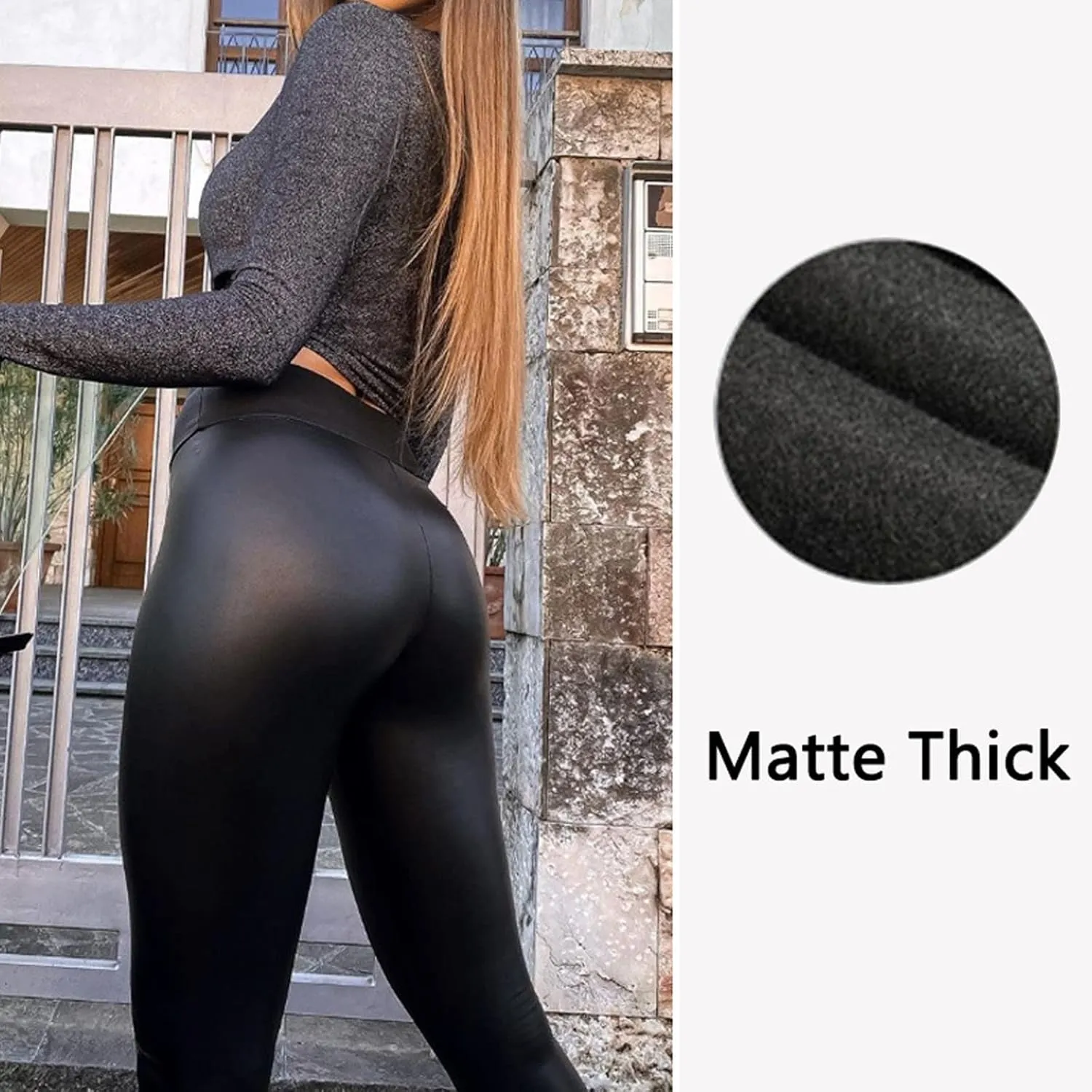 Faux Leather Fleece Lined Leggings for Women Plus Size, Faux Leather Pants Women Warm High Waist Trousers Workout Leggings