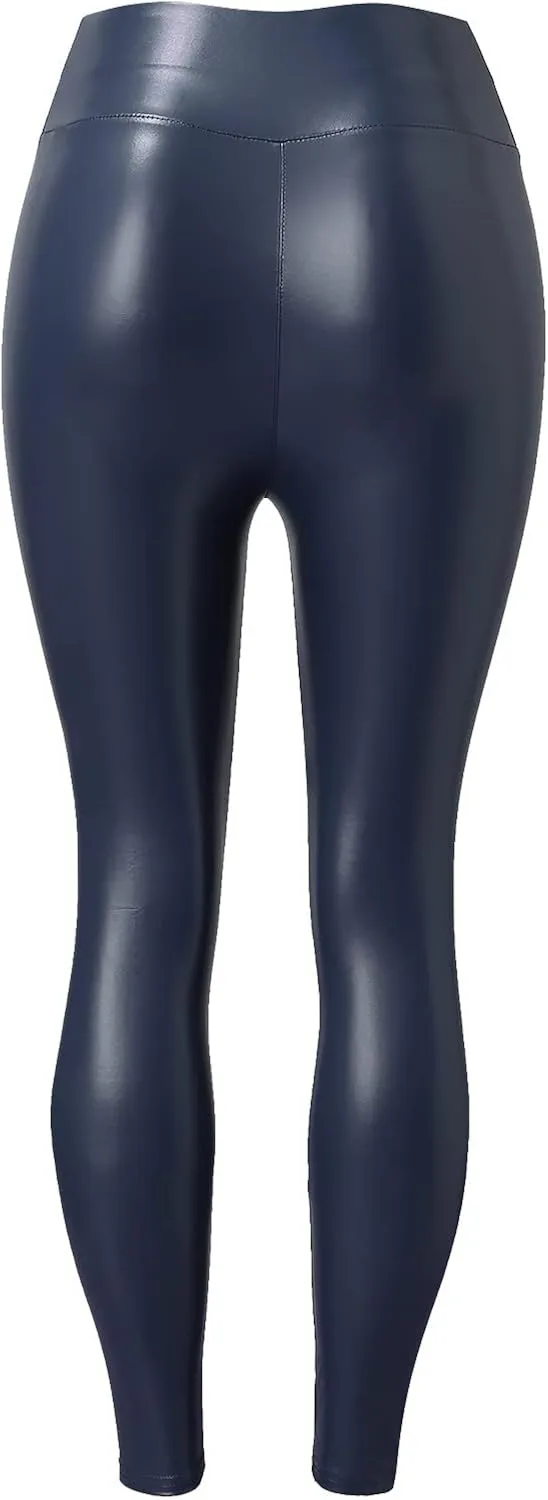 Faux Leather Fleece Lined Leggings for Women Plus Size, Faux Leather Pants Women Warm High Waist Trousers Workout Leggings