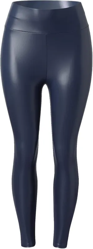 Faux Leather Fleece Lined Leggings for Women Plus Size, Faux Leather Pants Women Warm High Waist Trousers Workout Leggings