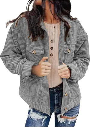 Febecool Coats For Women Casual Button Cardigan Casual Jacket Flannel Jacket Women Mid-length Pocket Coat Button Slim Jacket