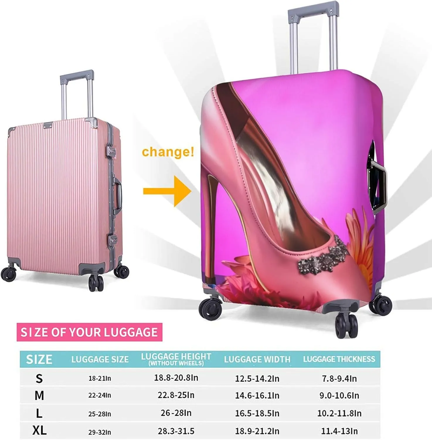 FEMOS Shoes And Makeup - Travel Suitcase Cover Elastic Luggage Covers Trolley Protector Cover Fits 18-32 Inch Luggage, Medium, 11437
