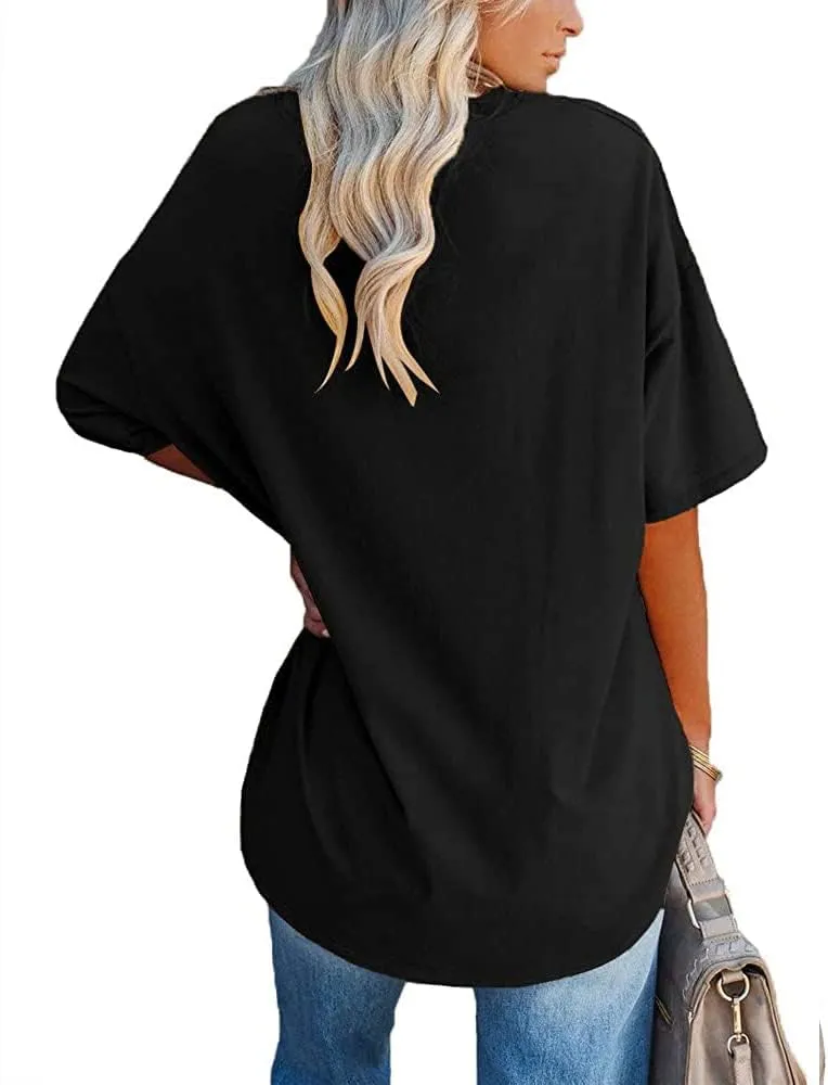 Fisoew Women's Oversized T Shirts Tees Half Sleeve Crew Neck Cotton Tunic Tops