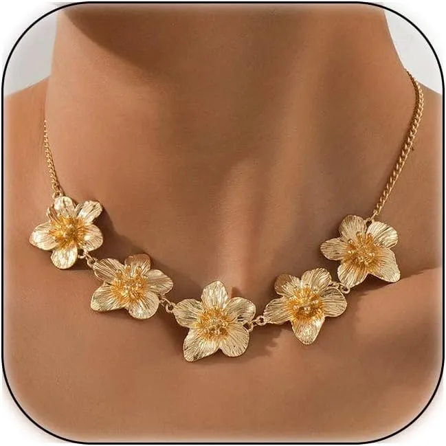 Flower Necklace for Women Flower Layered Necklaces Trendy Statement Necklace Floral