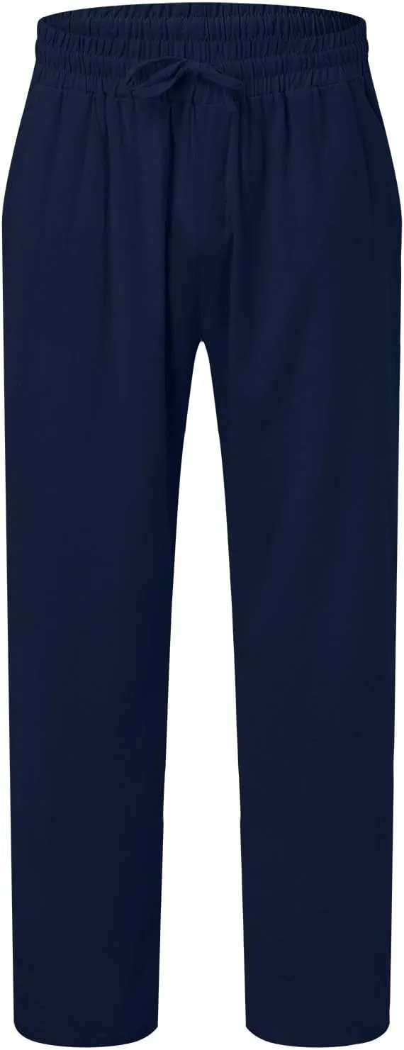 Flowy Pants for Men Mens Linen Trousers Casual Men's Slim-Fit Wrinkle- Flat-Front Chino Mens Fall Pants Lightweight