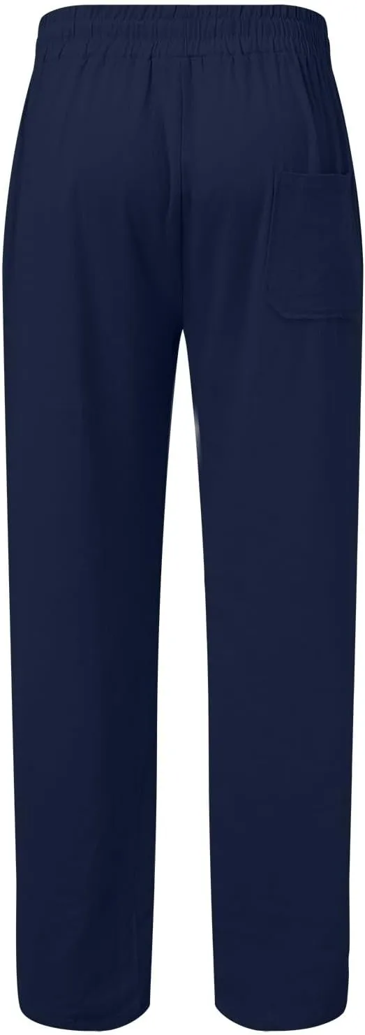 Flowy Pants for Men Mens Linen Trousers Casual Men's Slim-Fit Wrinkle- Flat-Front Chino Mens Fall Pants Lightweight