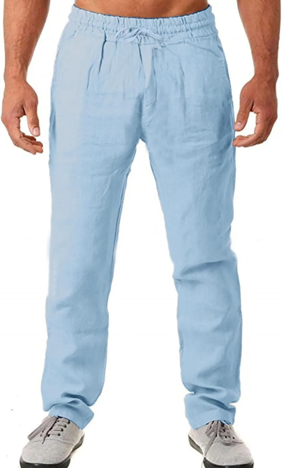 Flowy Pants for Men Mens Linen Trousers Casual Men's Slim-Fit Wrinkle- Flat-Front Chino Mens Fall Pants Lightweight