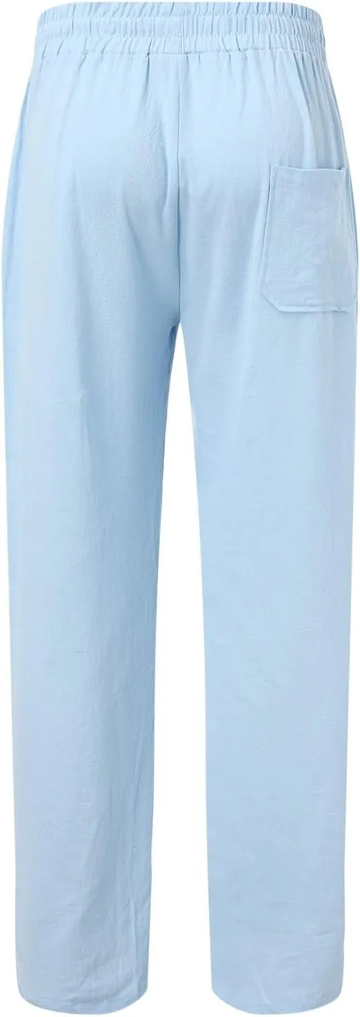Flowy Pants for Men Mens Linen Trousers Casual Men's Slim-Fit Wrinkle- Flat-Front Chino Mens Fall Pants Lightweight