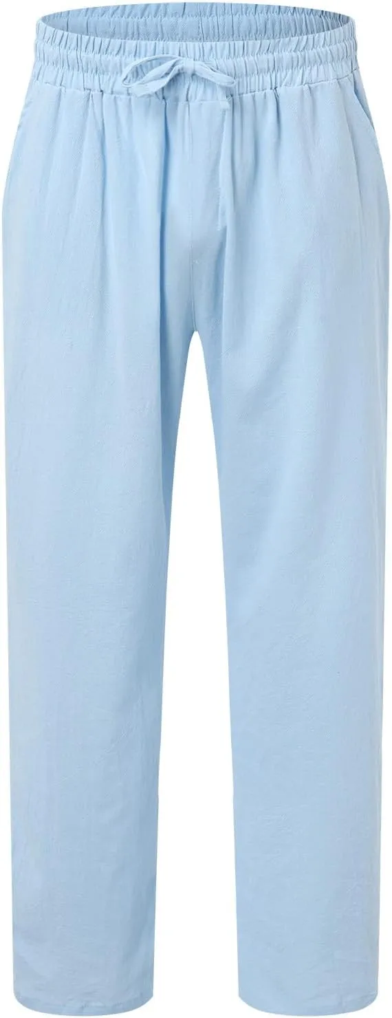 Flowy Pants for Men Mens Linen Trousers Casual Men's Slim-Fit Wrinkle- Flat-Front Chino Mens Fall Pants Lightweight
