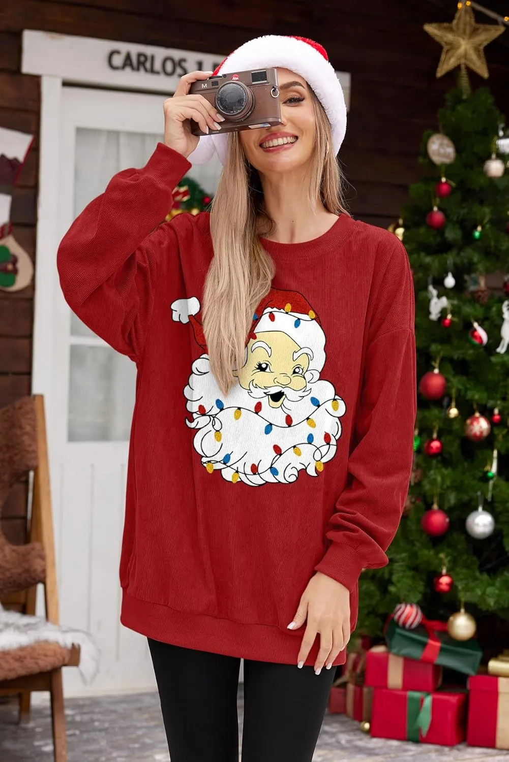 For G and PL Women Christmas Crewneck Oversized Sweatshirts Funny Xmas Pullover Tops