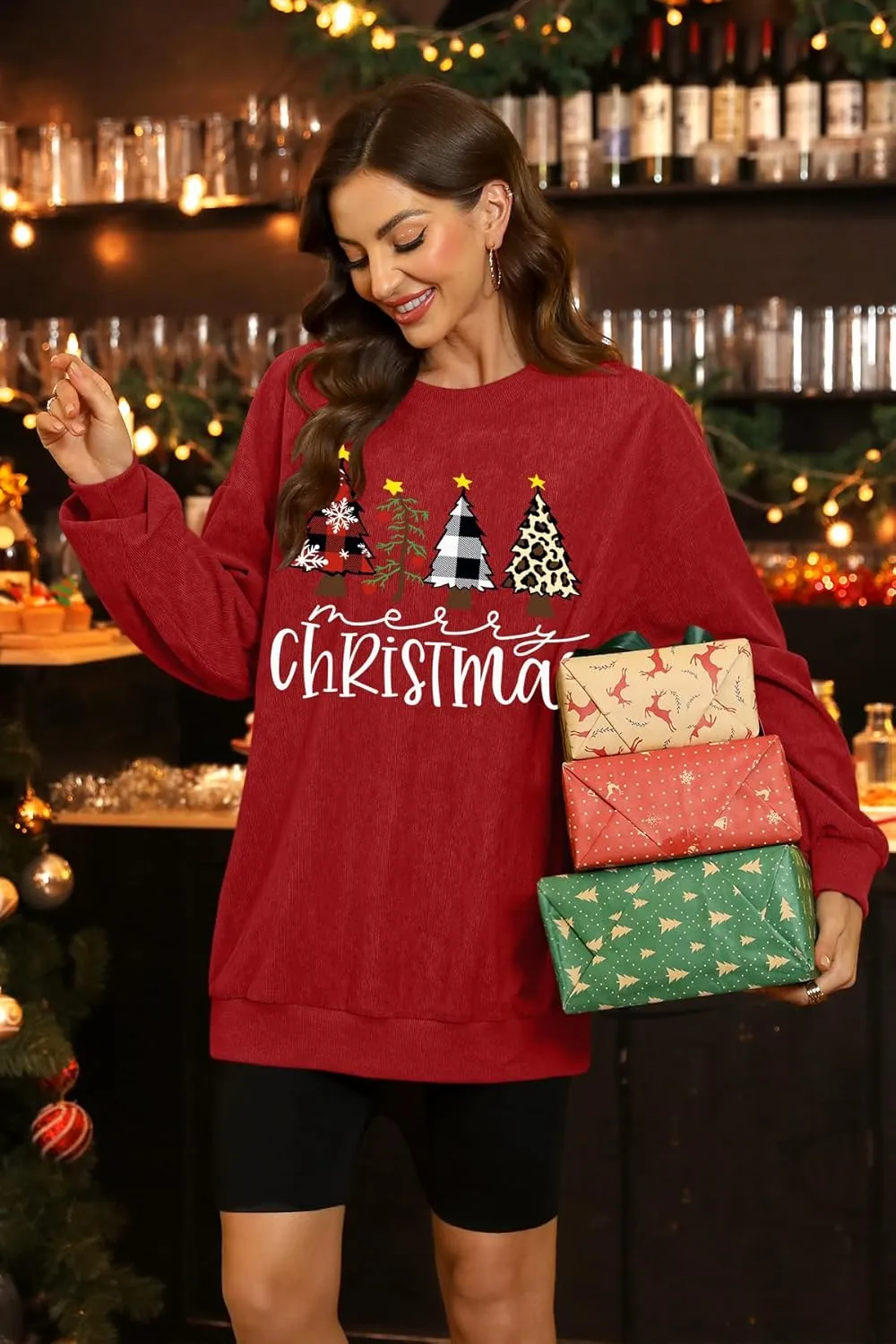 For G and PL Women Christmas Crewneck Oversized Sweatshirts Funny Xmas Pullover Tops