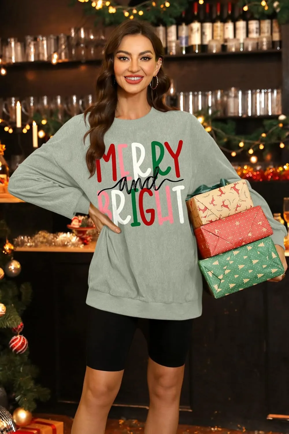 For G and PL Women Christmas Crewneck Oversized Sweatshirts Funny Xmas Pullover Tops