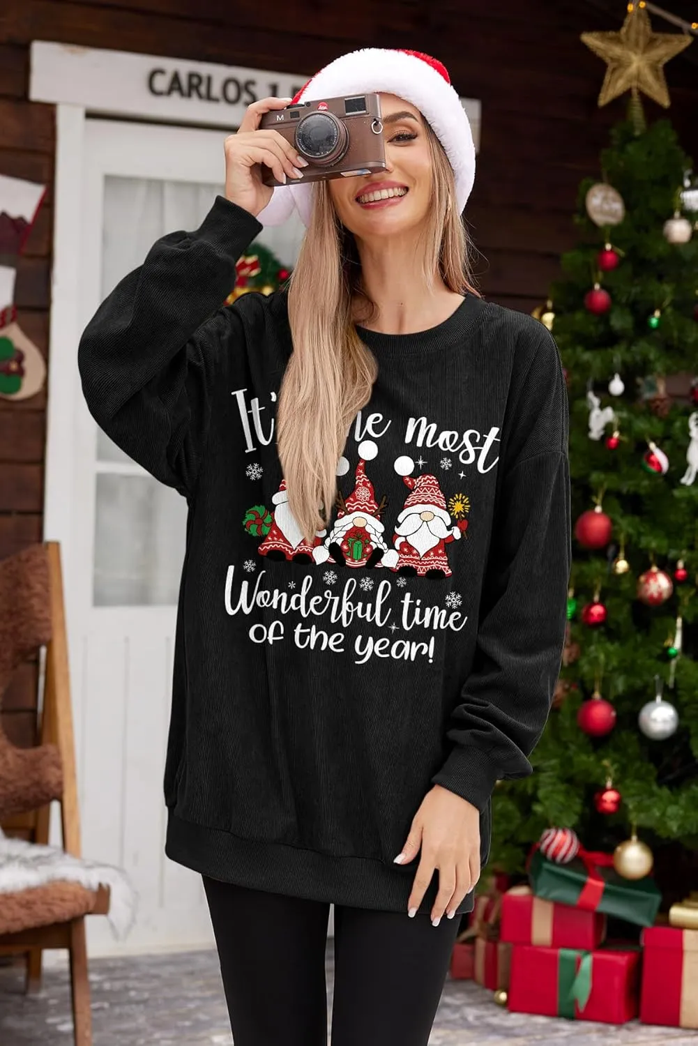 For G and PL Women Christmas Crewneck Oversized Sweatshirts Funny Xmas Pullover Tops