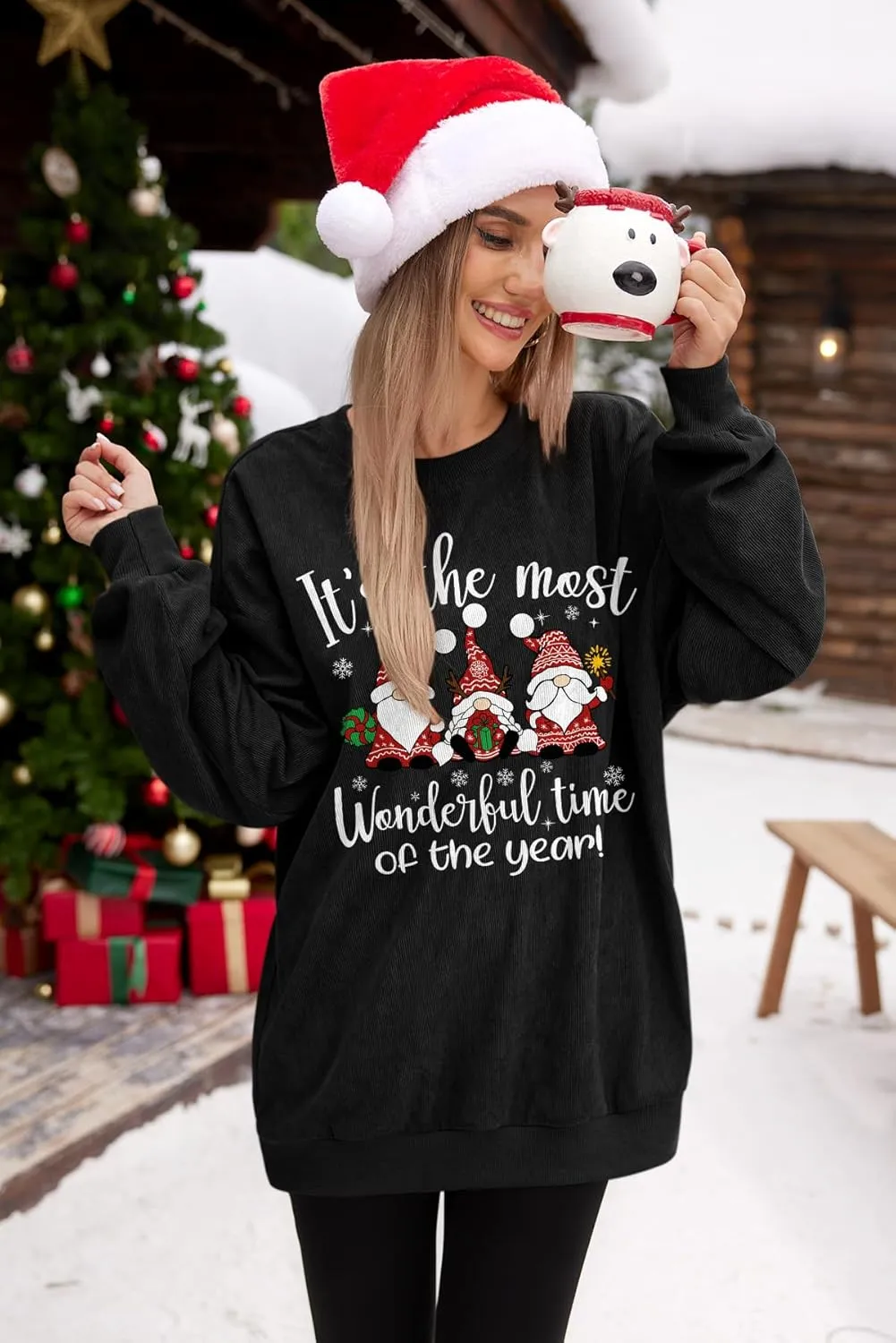 For G and PL Women Christmas Crewneck Oversized Sweatshirts Funny Xmas Pullover Tops