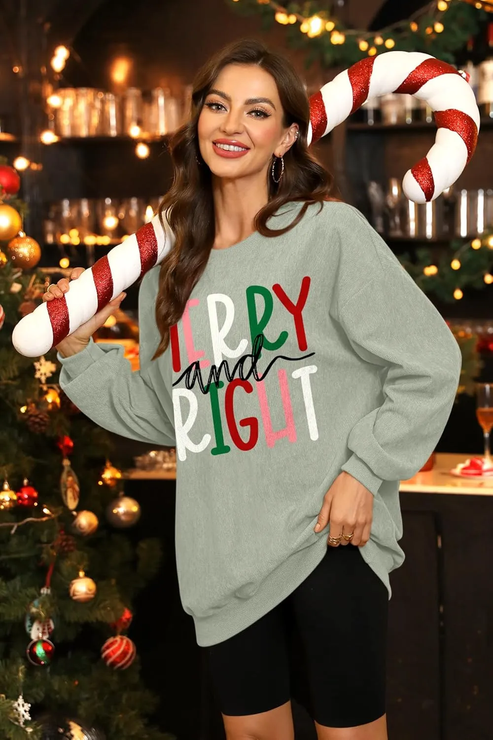 For G and PL Women Christmas Crewneck Oversized Sweatshirts Funny Xmas Pullover Tops