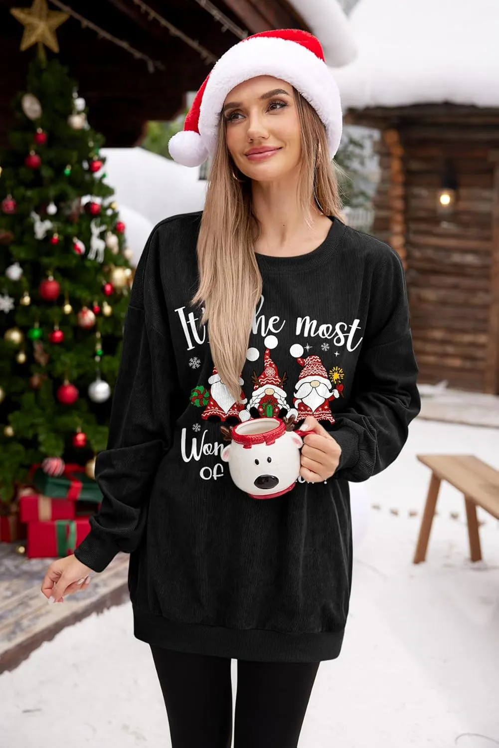 For G and PL Women Christmas Crewneck Oversized Sweatshirts Funny Xmas Pullover Tops