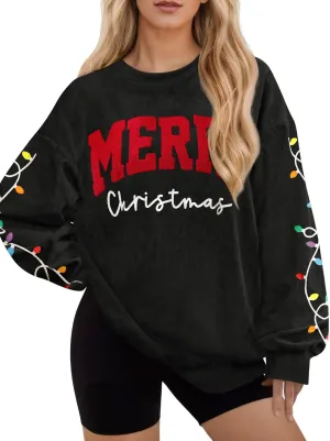 For G and PL Women Christmas Crewneck Oversized Sweatshirts Funny Xmas Pullover Tops