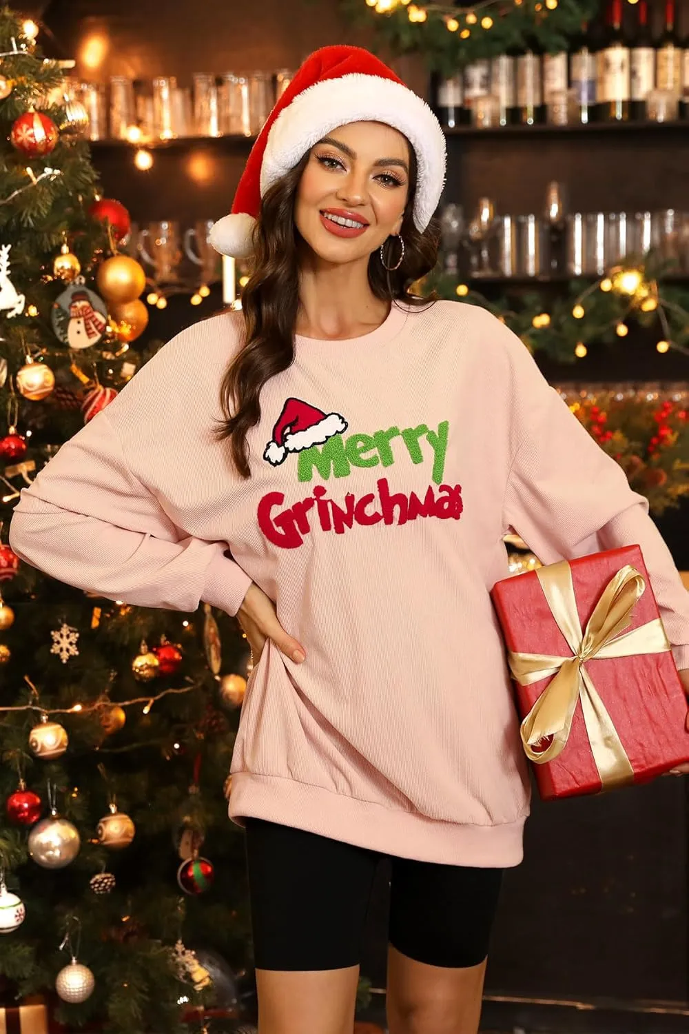 For G and PL Women Christmas Crewneck Oversized Sweatshirts Funny Xmas Pullover Tops