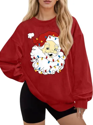 For G and PL Women Christmas Crewneck Oversized Sweatshirts Funny Xmas Pullover Tops