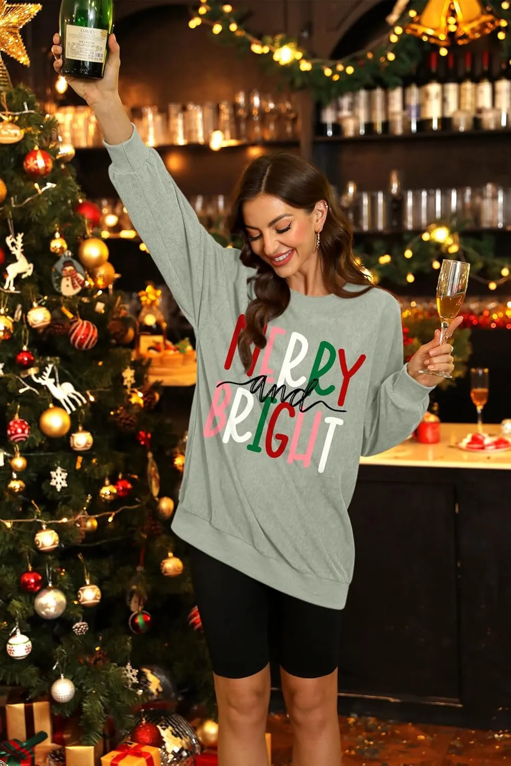 For G and PL Women Christmas Crewneck Oversized Sweatshirts Funny Xmas Pullover Tops