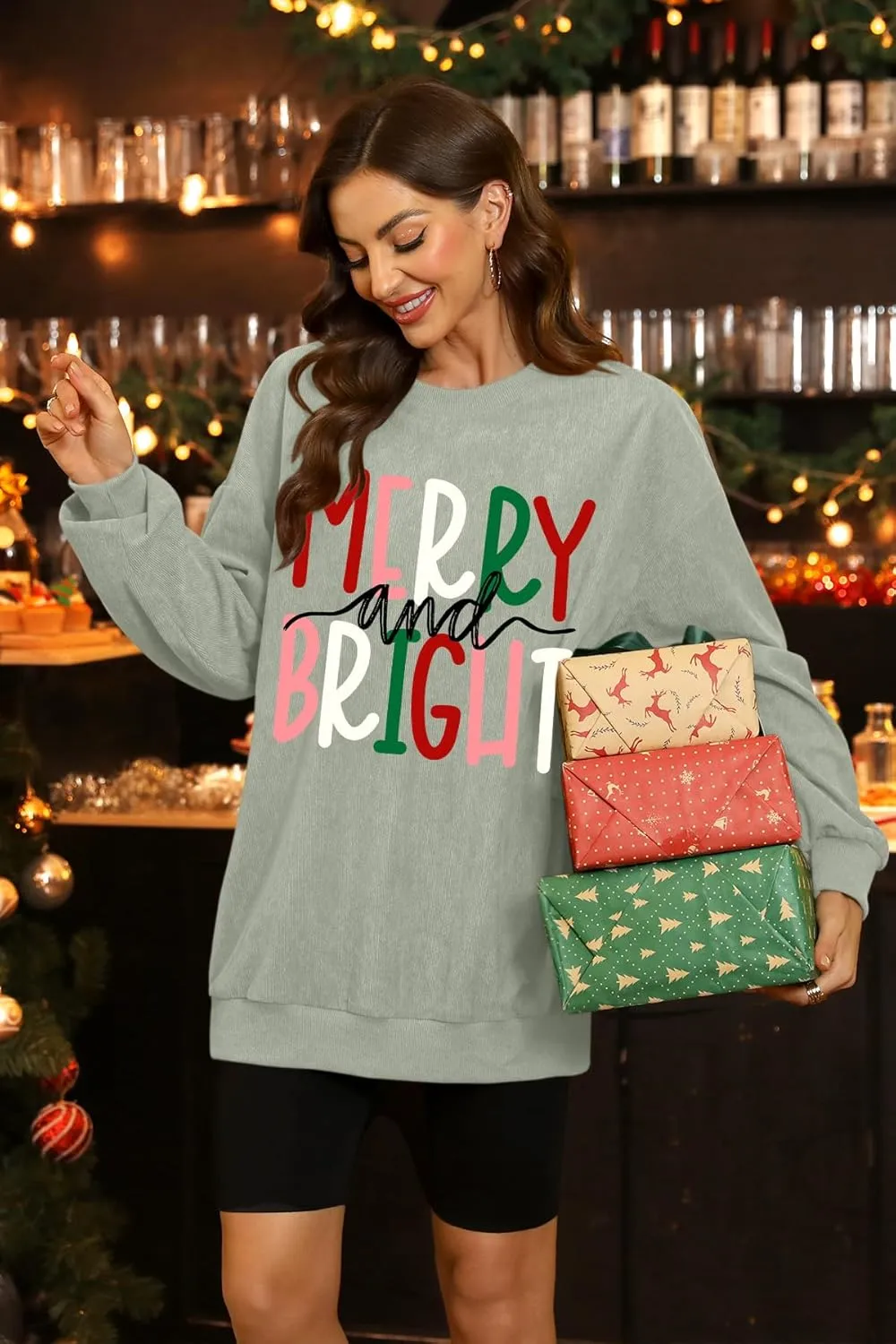 For G and PL Women Christmas Crewneck Oversized Sweatshirts Funny Xmas Pullover Tops